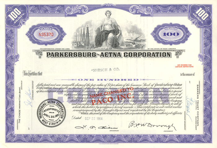 Parkersburg-Aetna Corporation - Stock Certificate